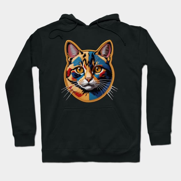 Colorful Common Housecat Embroidered Patch Hoodie by Xie